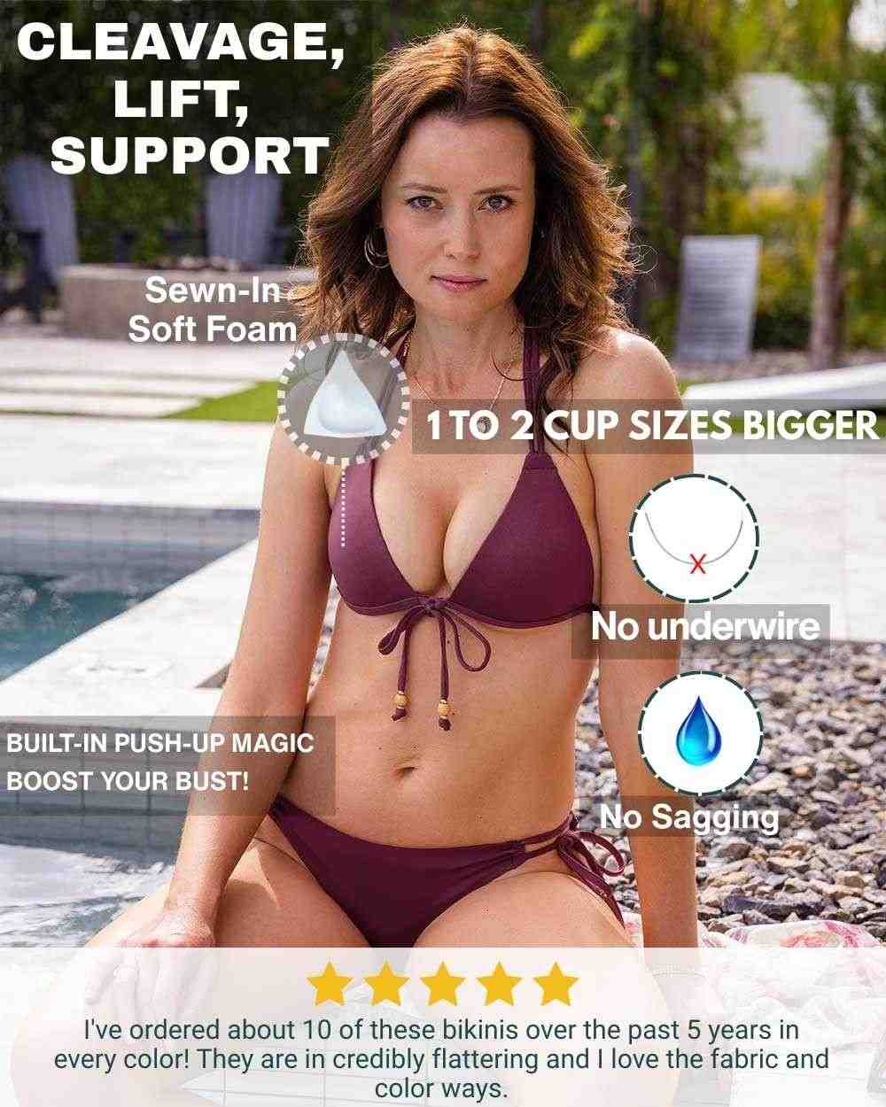 Envy Push Up® Padded Double String Top with Beaded Tie Front Detail