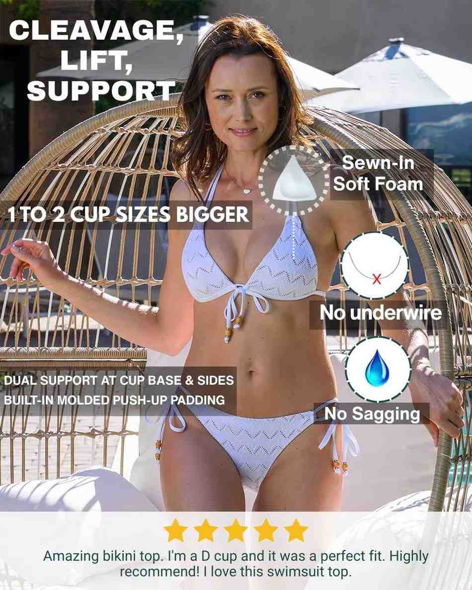 Envy Push Up® Padded Crochet Double String Top with Beaded Tie Front Detail