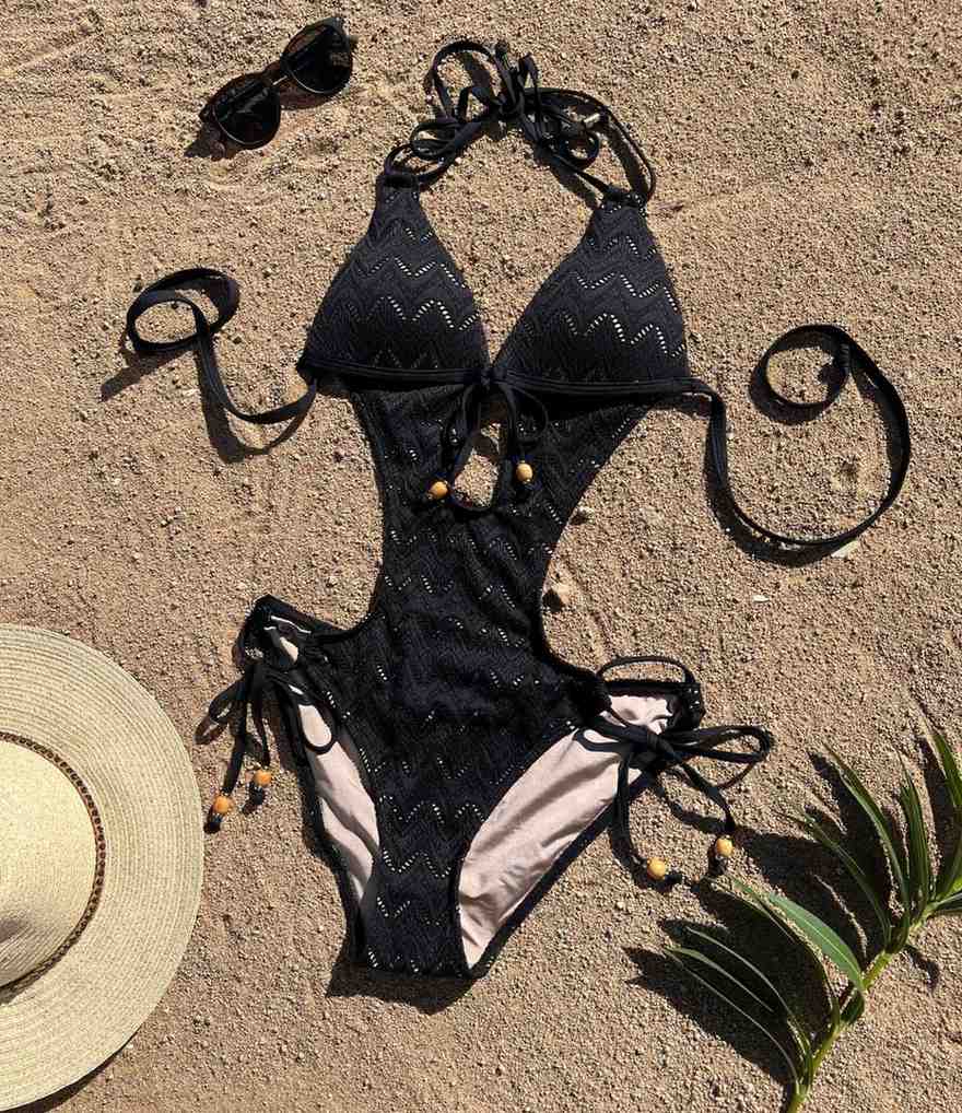 Envy Push Up® Padded Crochet Monokini with Beaded Tie Front