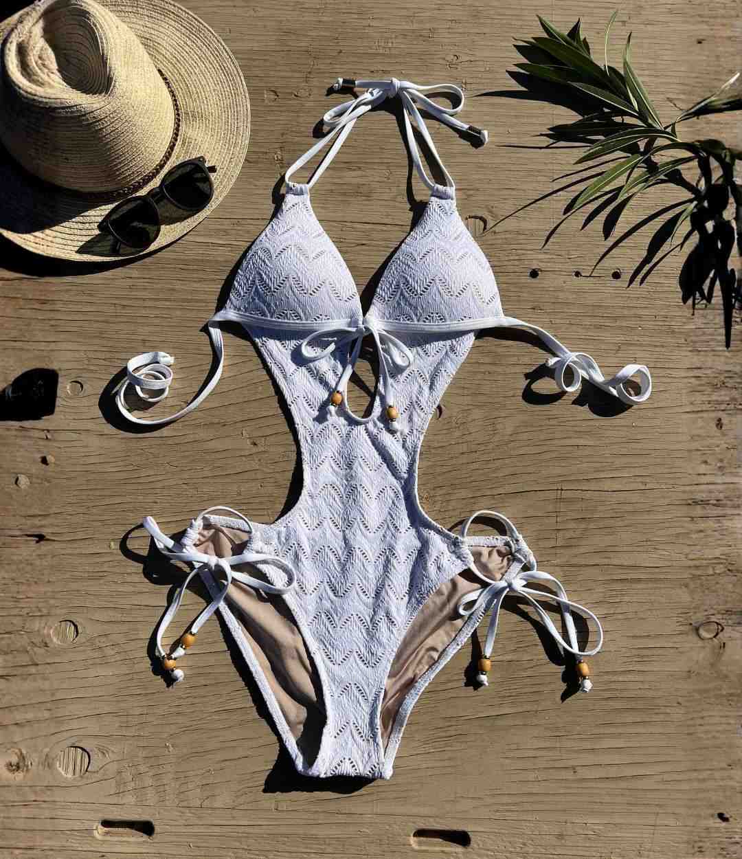 Envy Push Up® Padded Crochet Monokini with Beaded Tie Front