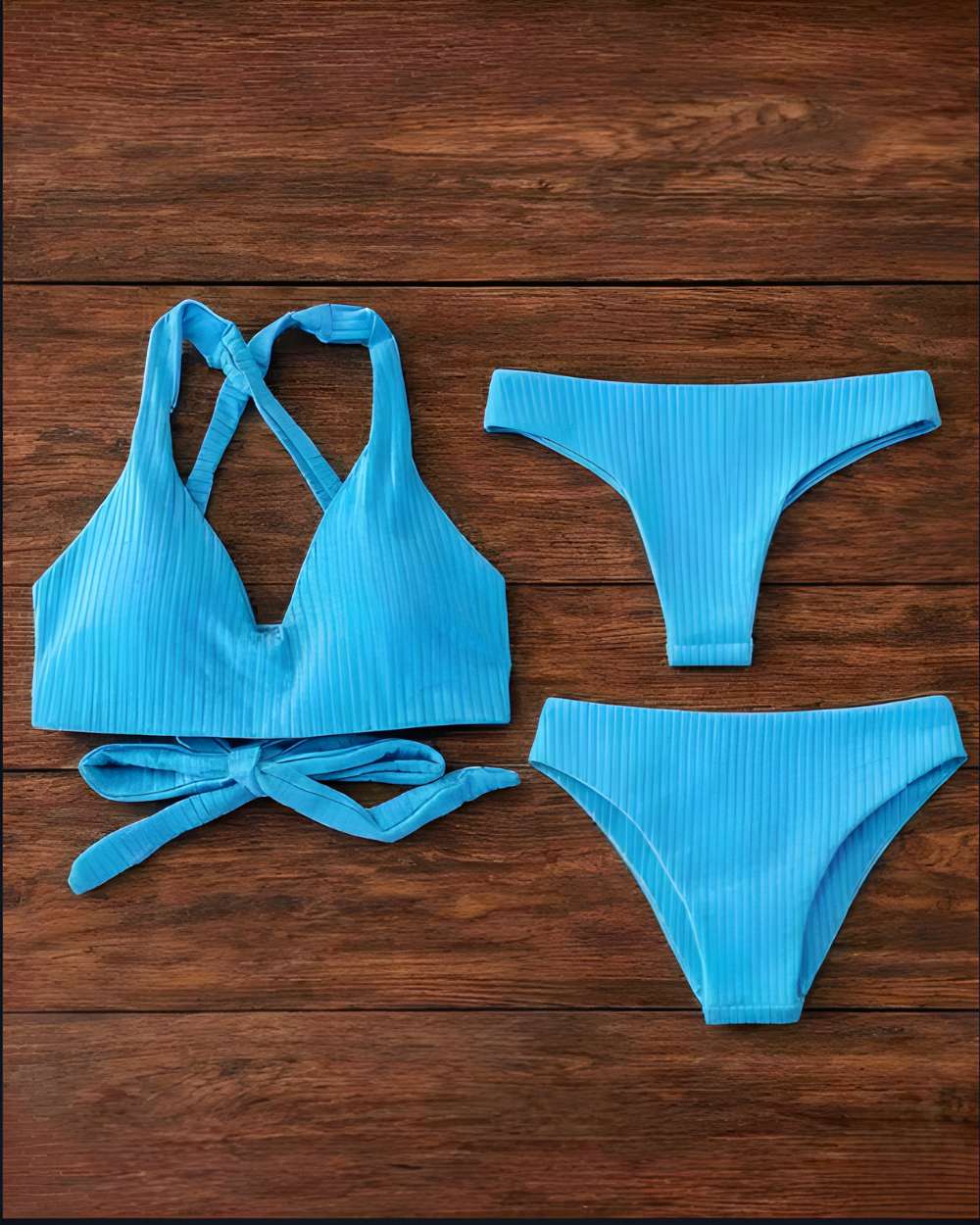 Rib Texture Sporty Scoop Bikini Bottom and Brazilian Cut