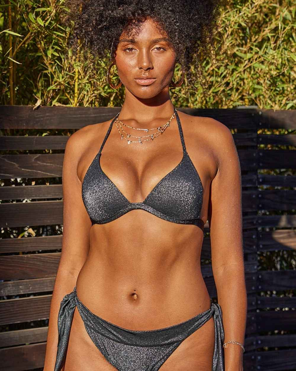 Padded Shimmer Triangle String Bikini Top