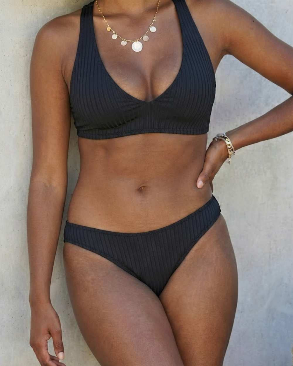 Rib Texture Sporty Scoop Bikini Bottom and Brazilian Cut