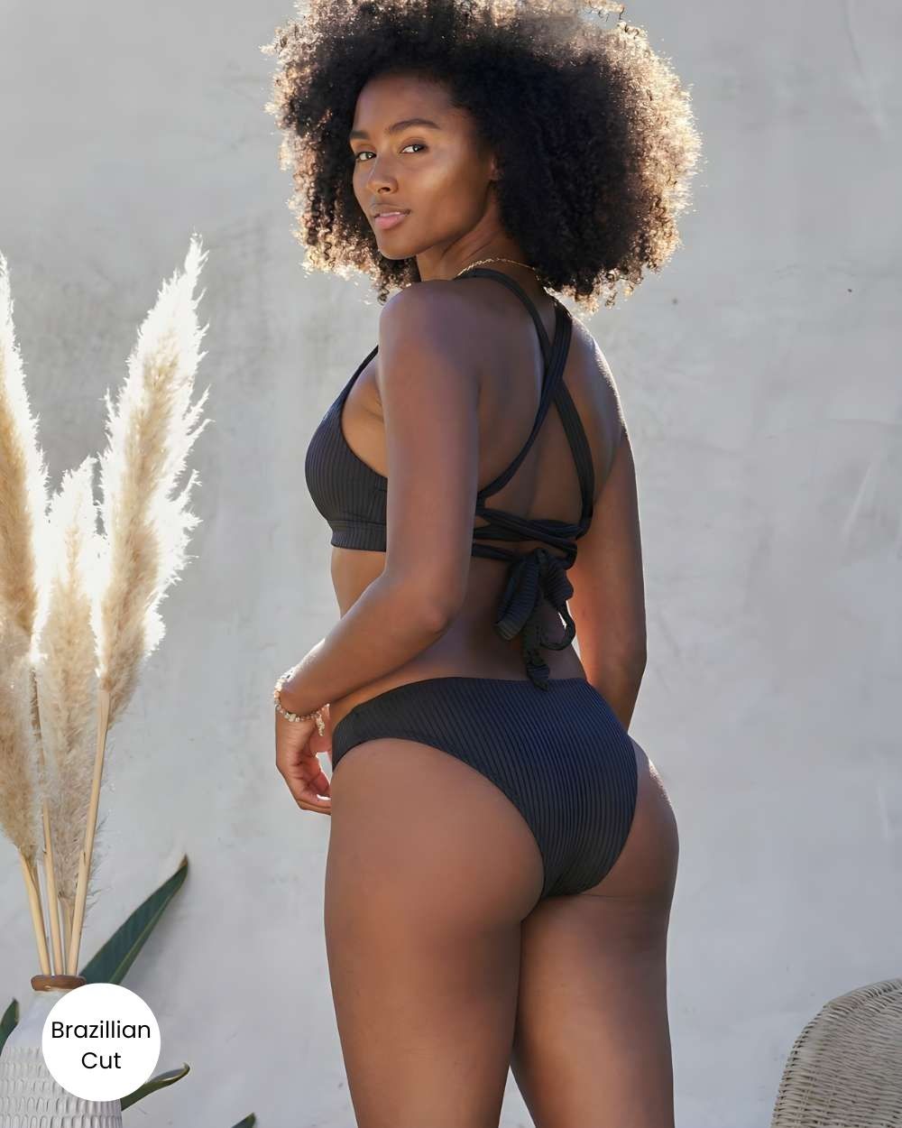 Rib Texture Sporty Scoop Bikini Bottom and Brazilian Cut