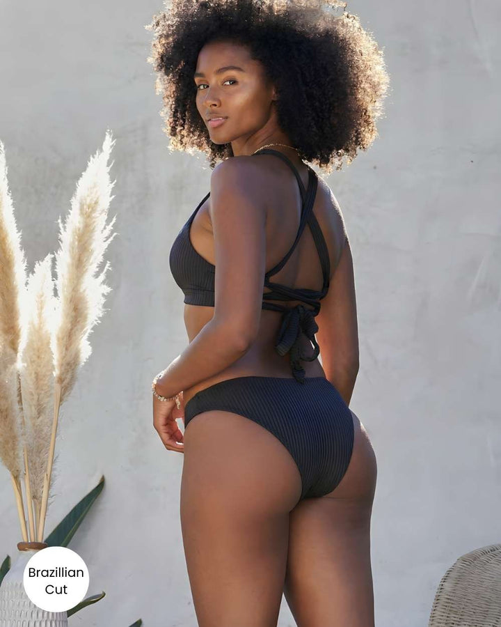 Envy Push Up® Bust Enhancing Rib Texture Sporty Crisscross Halter Bikini Top