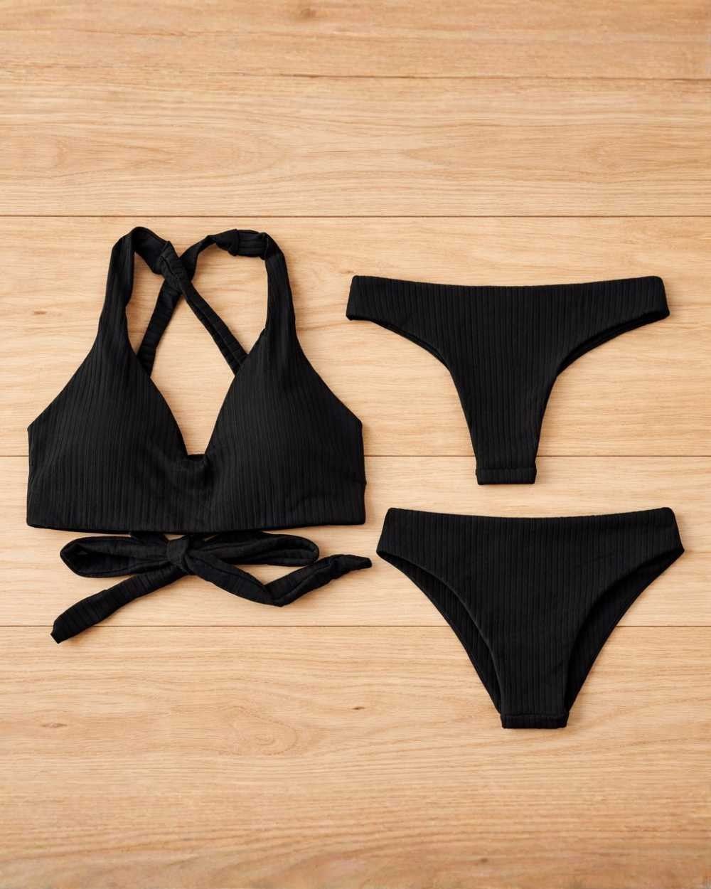 Rib Texture Sporty Scoop Bikini Bottom and Brazilian Cut