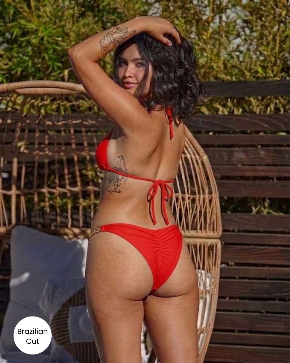 Chain Detail Ruched Back Scoop Swimsuit Bottom and Cheeky