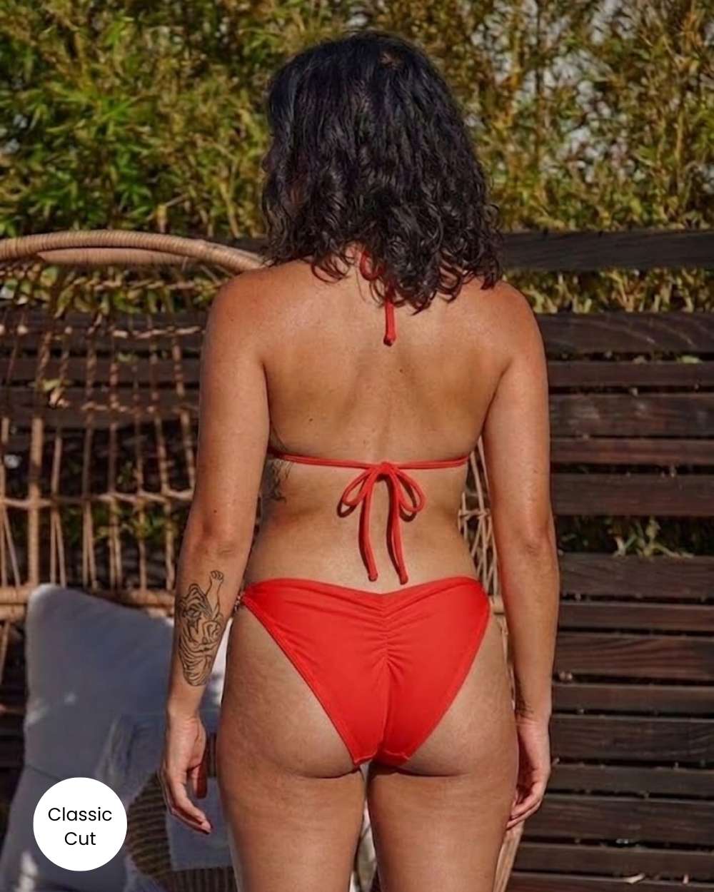 Chain Detail Ruched Back Scoop Swimsuit Bottom and Cheeky