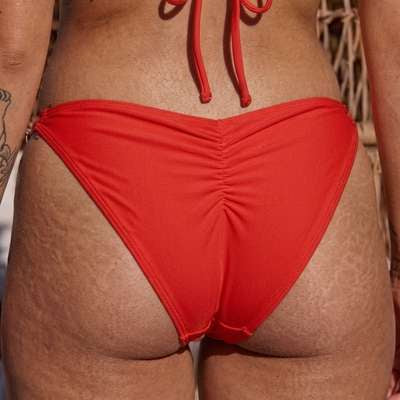 Chain Detail Ruched Back Scoop Swimsuit Bottom and Cheeky