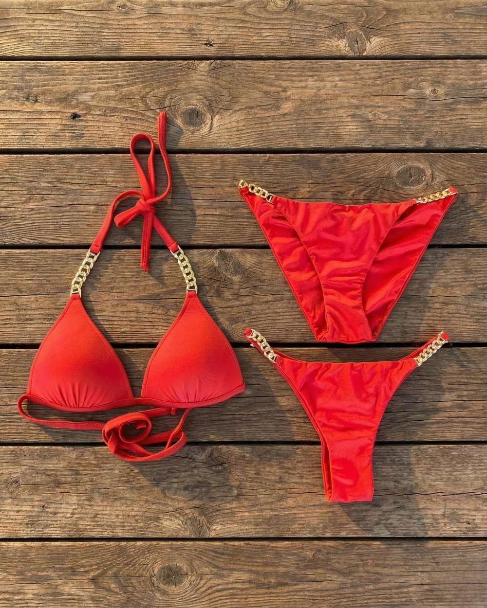 Chain Detail Ruched Back Scoop Swimsuit Bottom and Cheeky