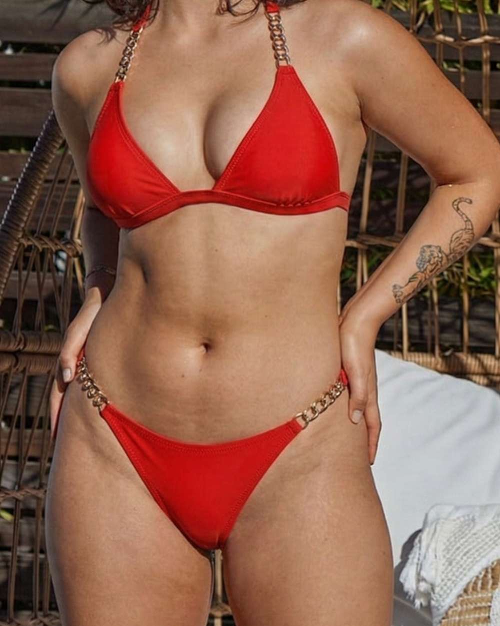 Chain Detail Ruched Back Scoop Swimsuit Bottom and Cheeky