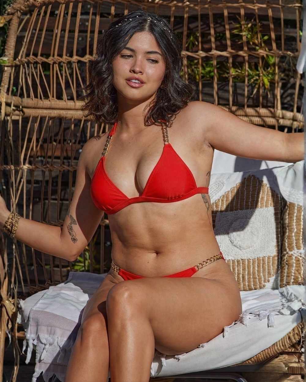 Chain Detail Ruched Back Scoop Swimsuit Bottom and Cheeky