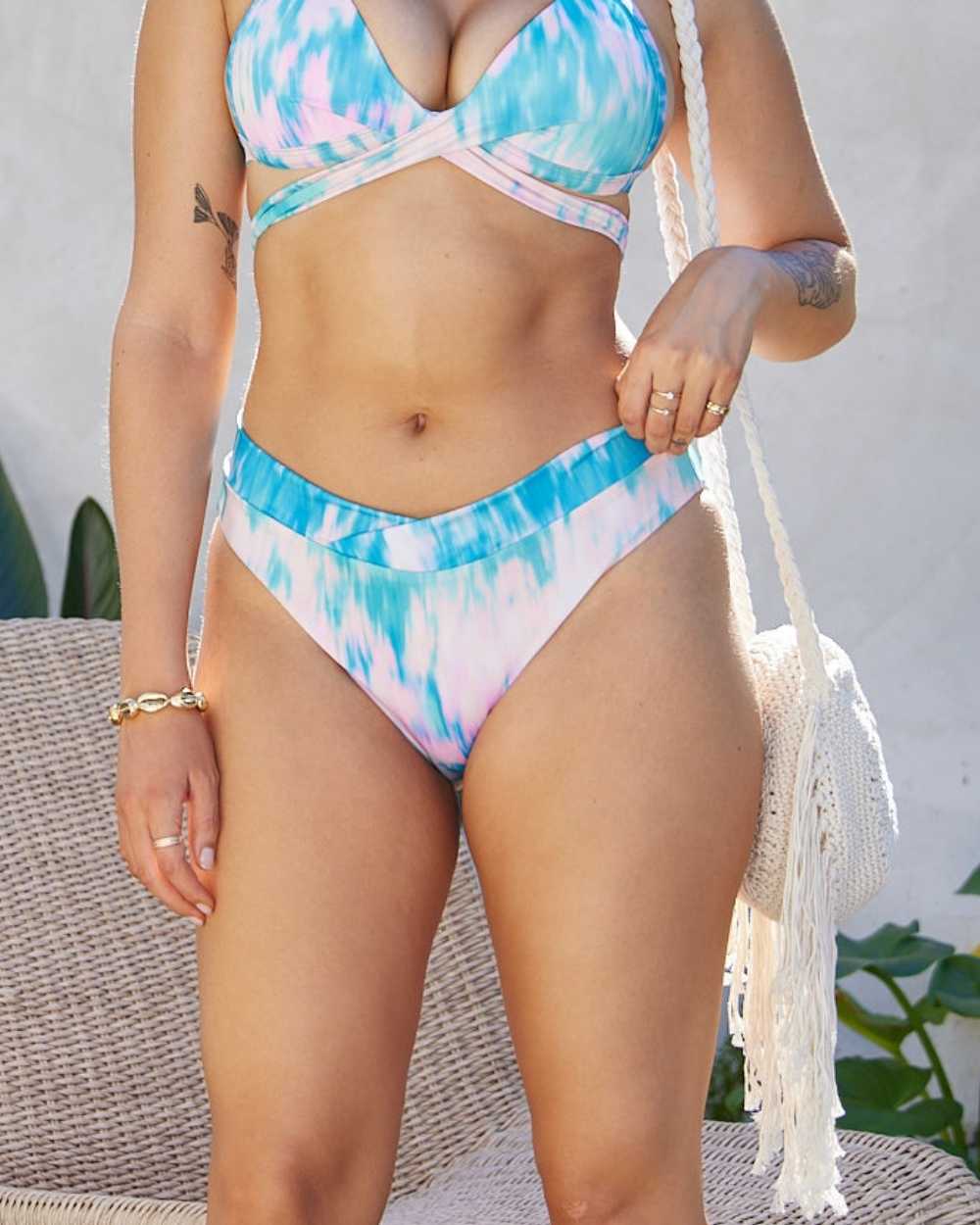 Printed V High Waist High Leg Scoop Bottom