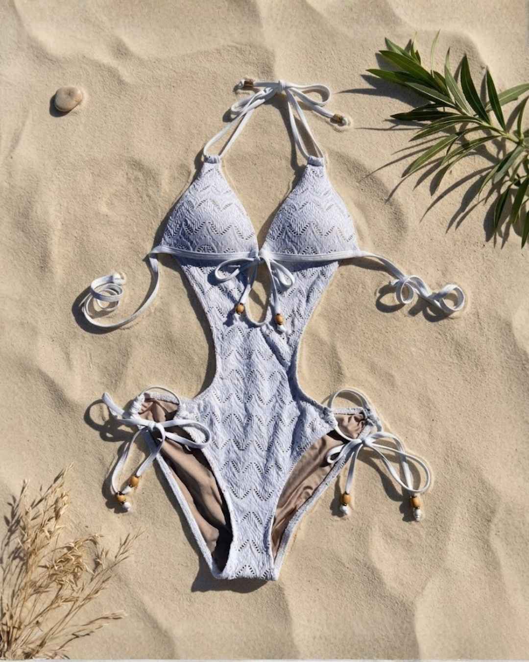 Envy Push Up® Padded Crochet Monokini with Beaded Tie Front