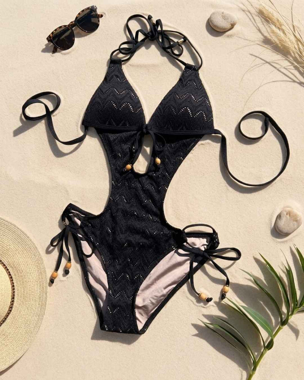 Envy Push Up® Padded Crochet Monokini with Beaded Tie Front