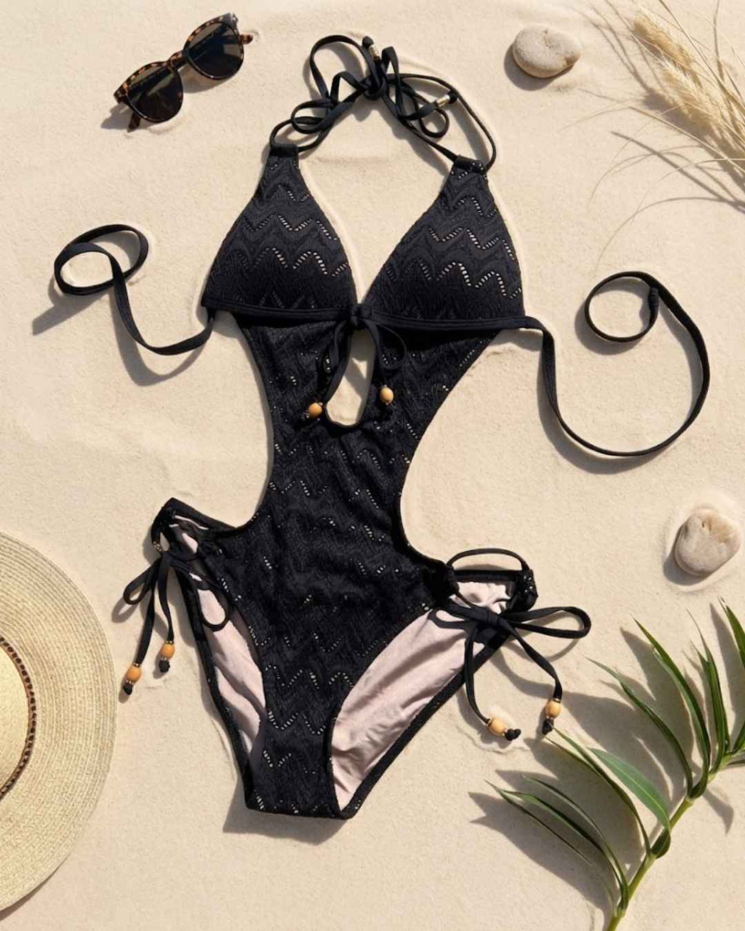 Envy Push Up® Padded Crochet Monokini with Beaded Tie Front