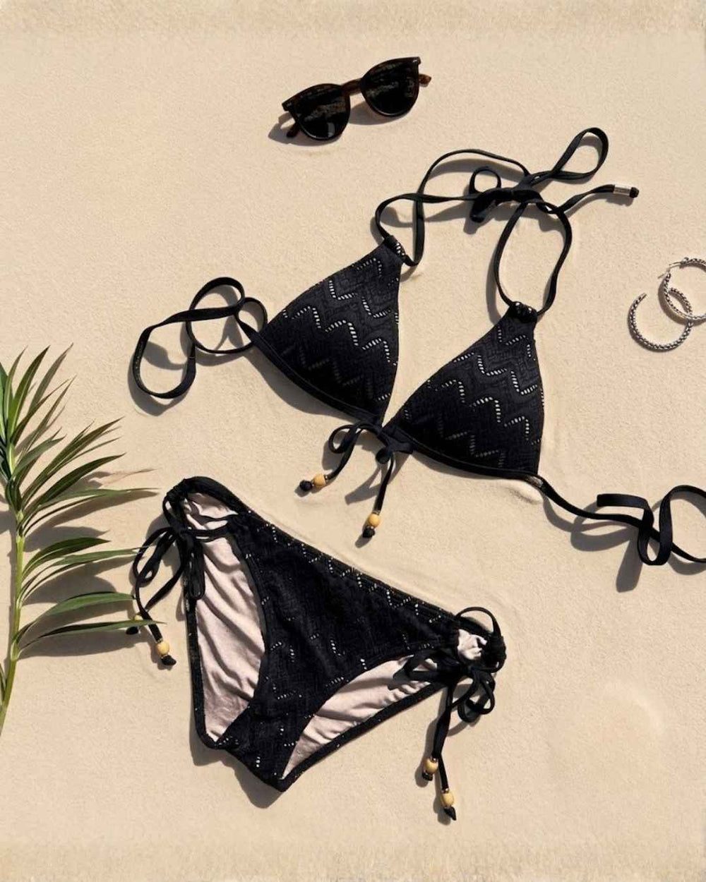 Crochet Side Tie Swim Bottoms with Bead Detail