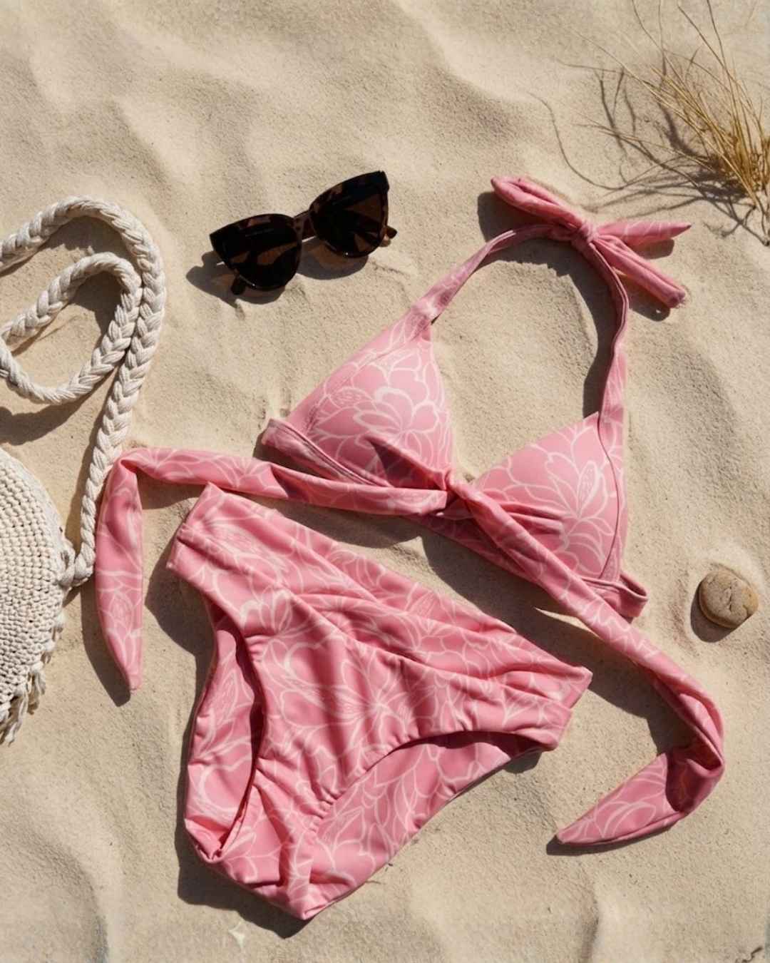 Printed V High Waist High Leg Scoop Bottom