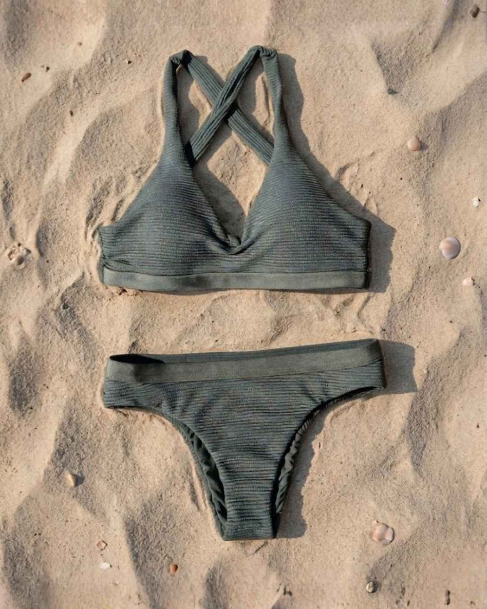 Envy Push Up® Banded Texture Sporty Crisscross Halter Bikini Top