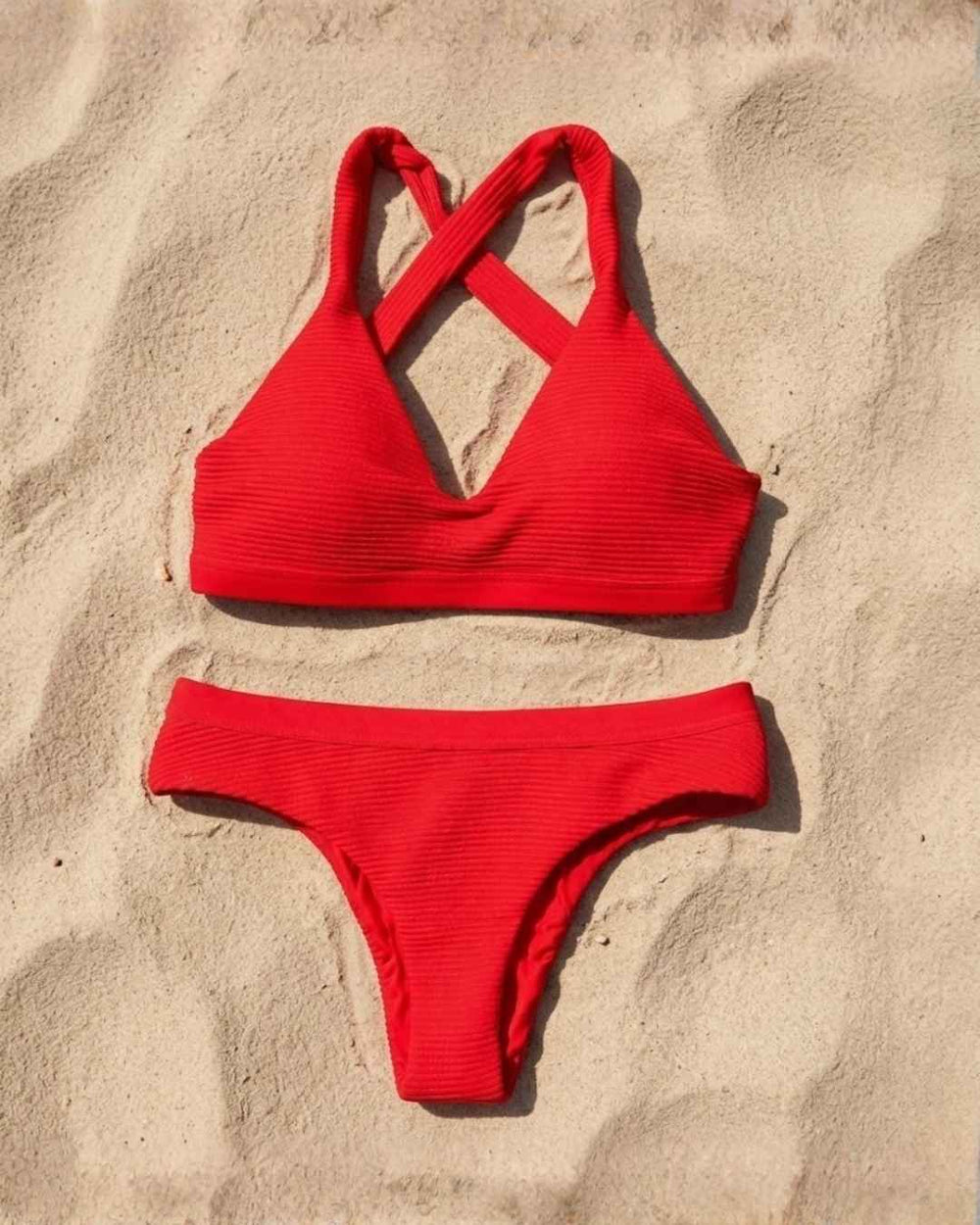 Envy Push Up® Banded Texture Sporty Crisscross Halter Bikini Top