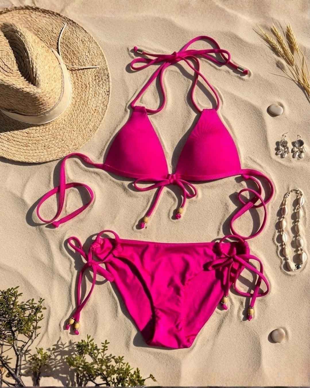 Envy Push Up® Padded Double String Top with Beaded Tie Front Detail