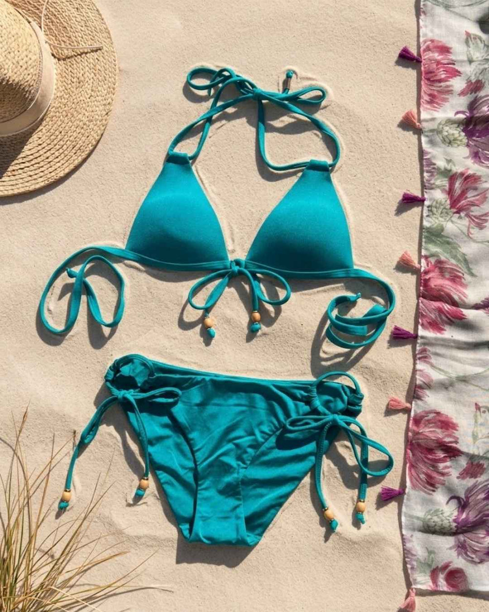 Envy Push Up® Padded Double String Top with Beaded Tie Front Detail