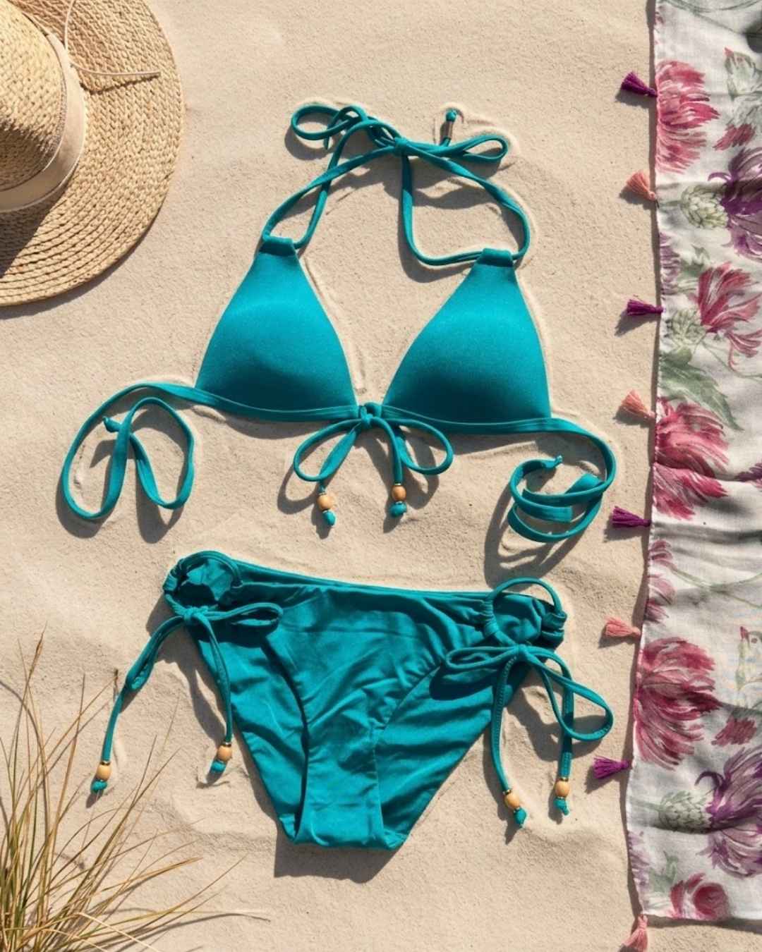 Envy Push Up® Padded Double String Top with Beaded Tie Front Detail