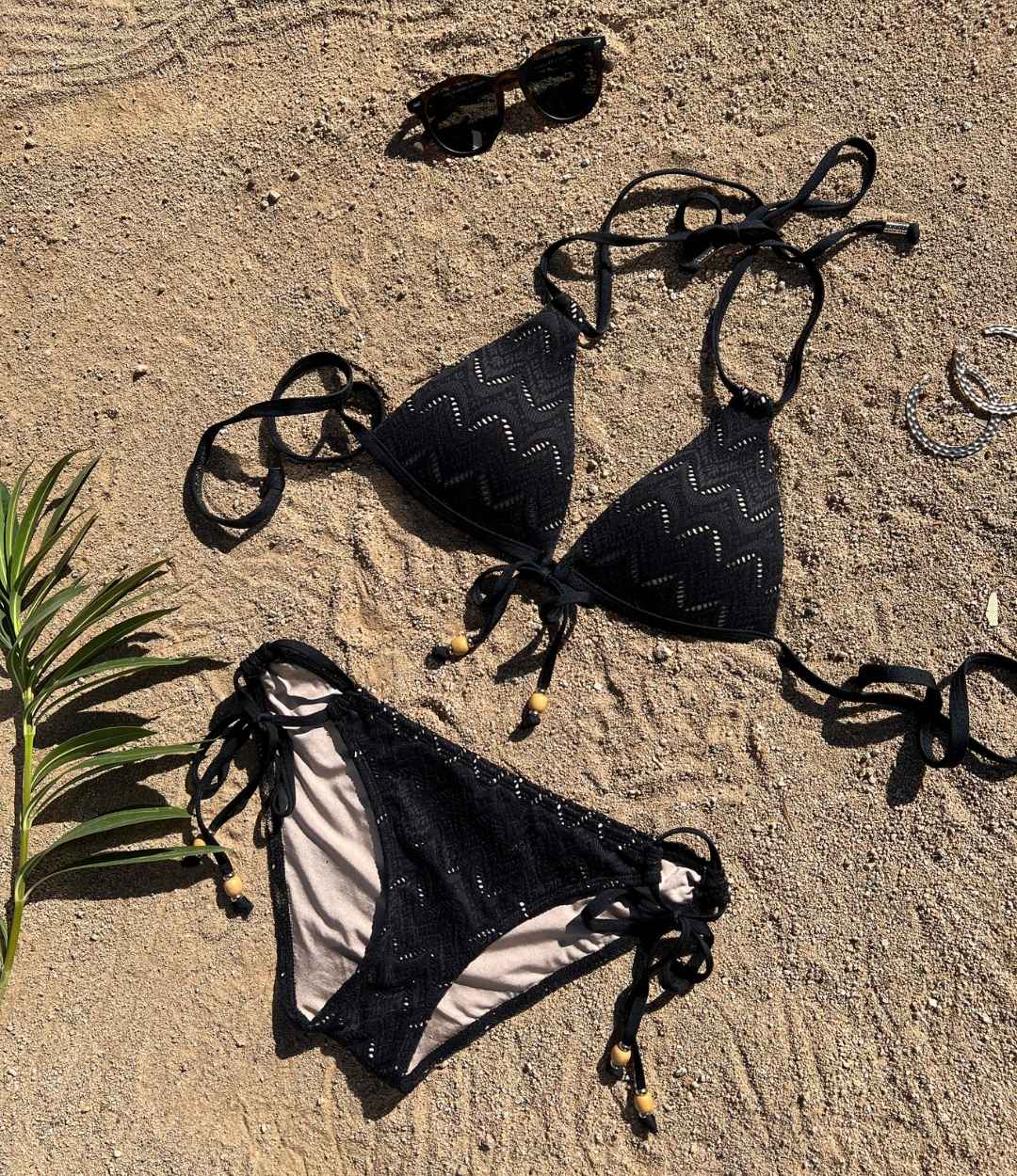 Crochet Side Tie Swim Bottoms with Bead Detail