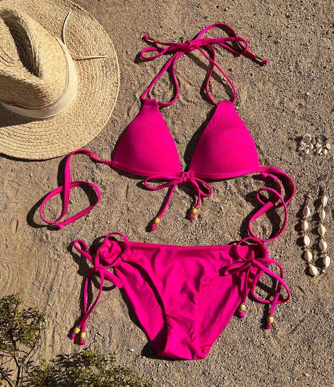 Side Tie Swim Bottoms with Bead Detail