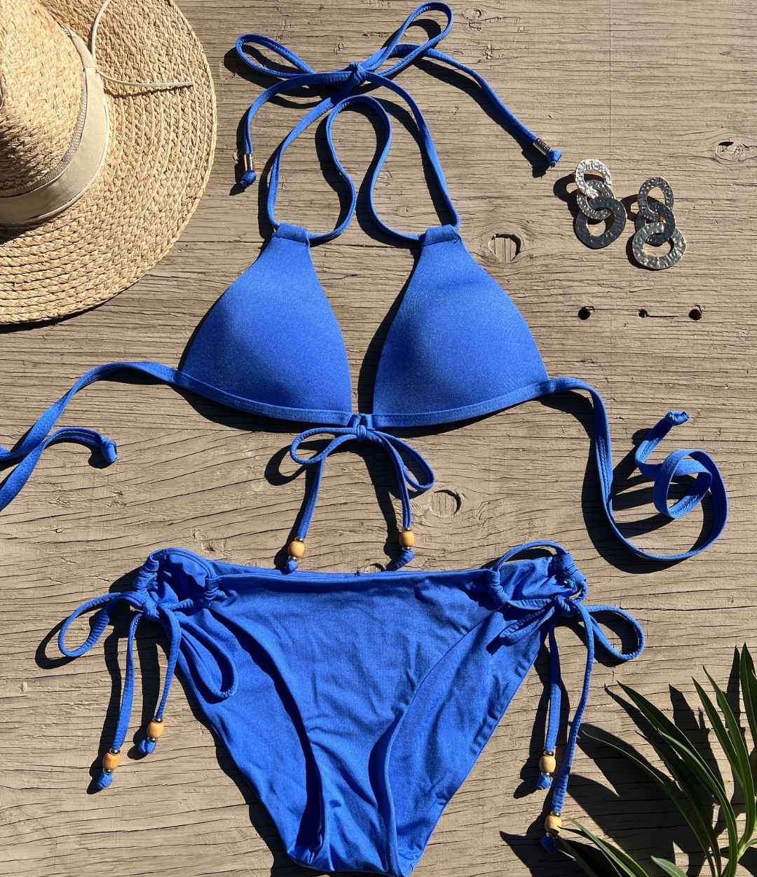 Side Tie Swim Bottoms with Bead Detail