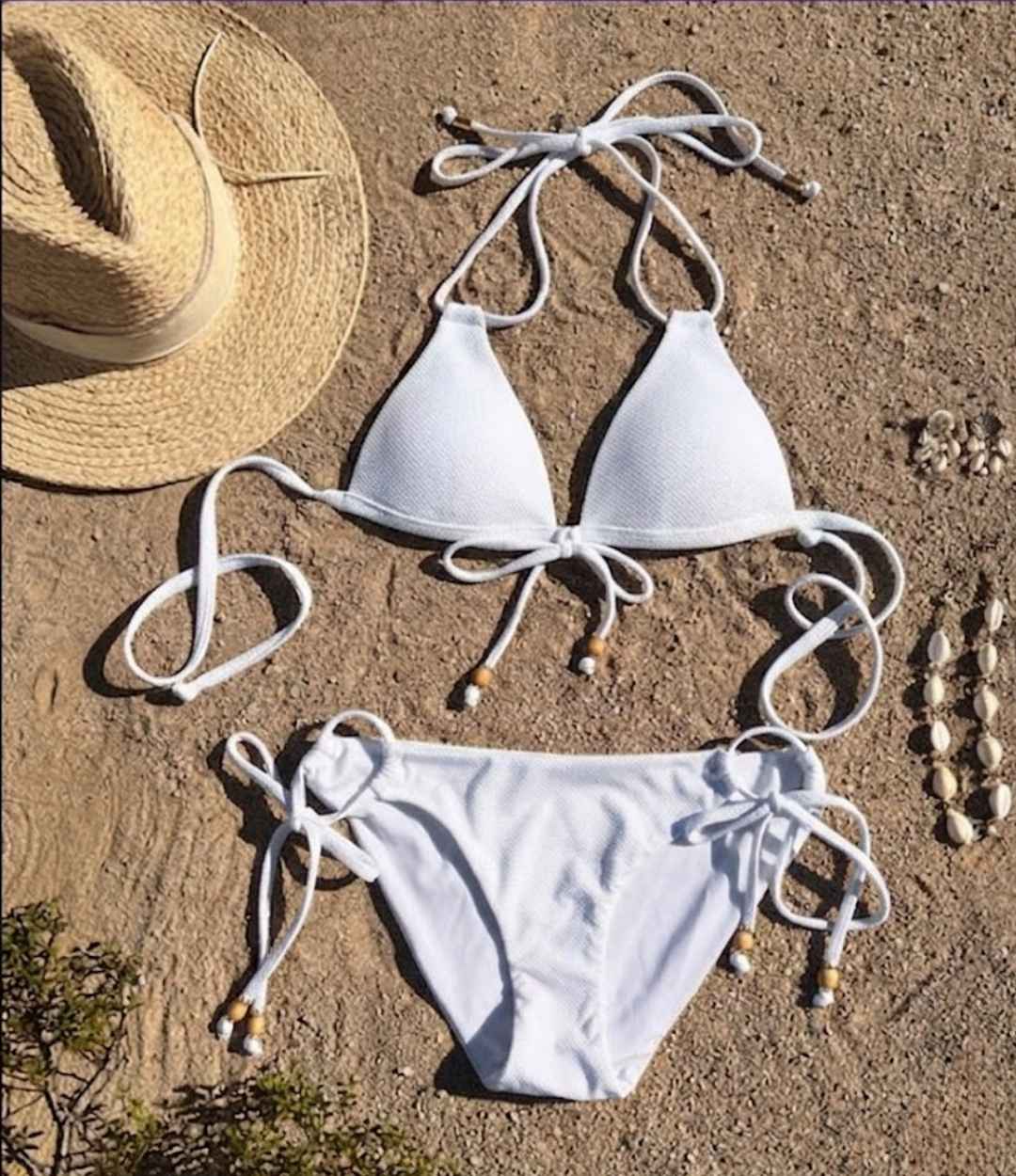 Side Tie Swim Bottoms with Bead Detail