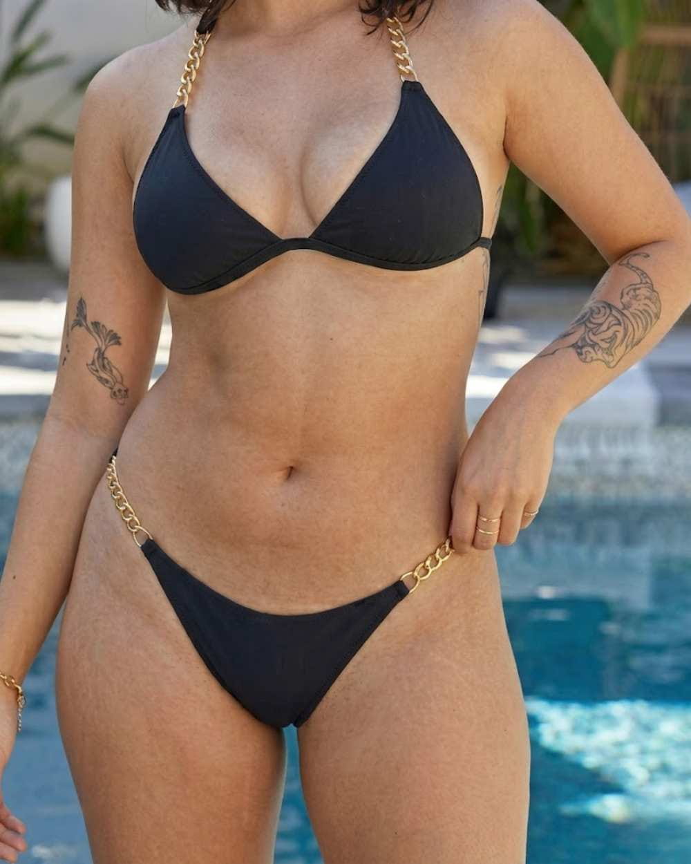 Chain Detail Ruched Back Scoop Swimsuit Bottom and Cheeky