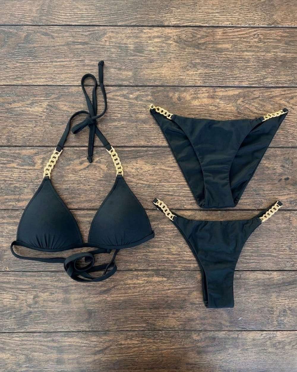 Chain Detail Ruched Back Scoop Swimsuit Bottom and Cheeky