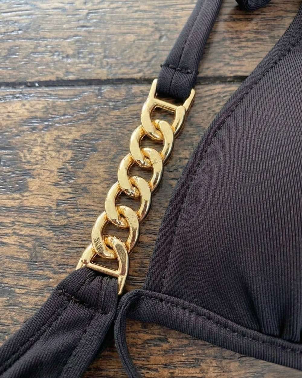 Chain Detail Ruched Back Scoop Swimsuit Bottom and Cheeky