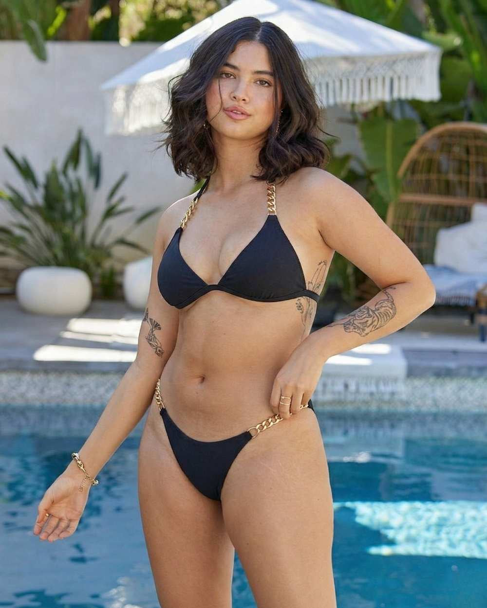 Chain Detail Ruched Back Scoop Swimsuit Bottom and Cheeky