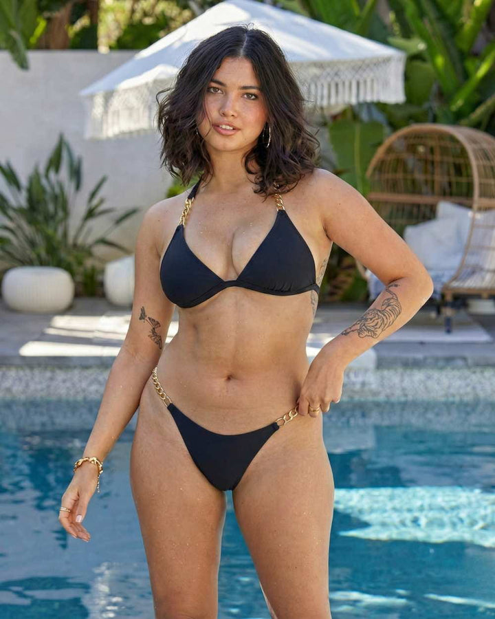 Chain Detail Ruched Back Scoop Swimsuit Bottom and Cheeky