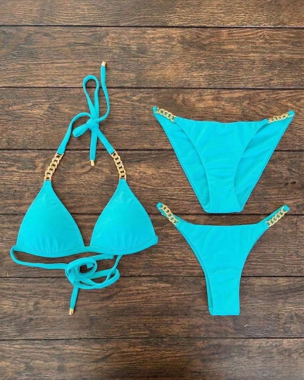 Chain Detail Ruched Back Scoop Swimsuit Bottom and Cheeky