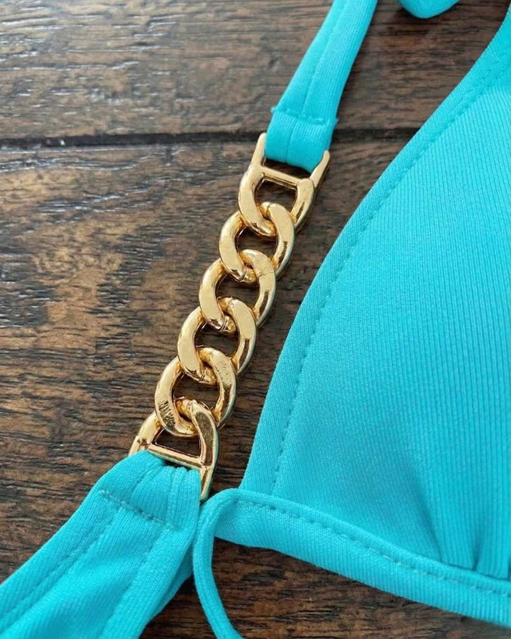 Chain Detail Ruched Back Scoop Swimsuit Bottom and Cheeky