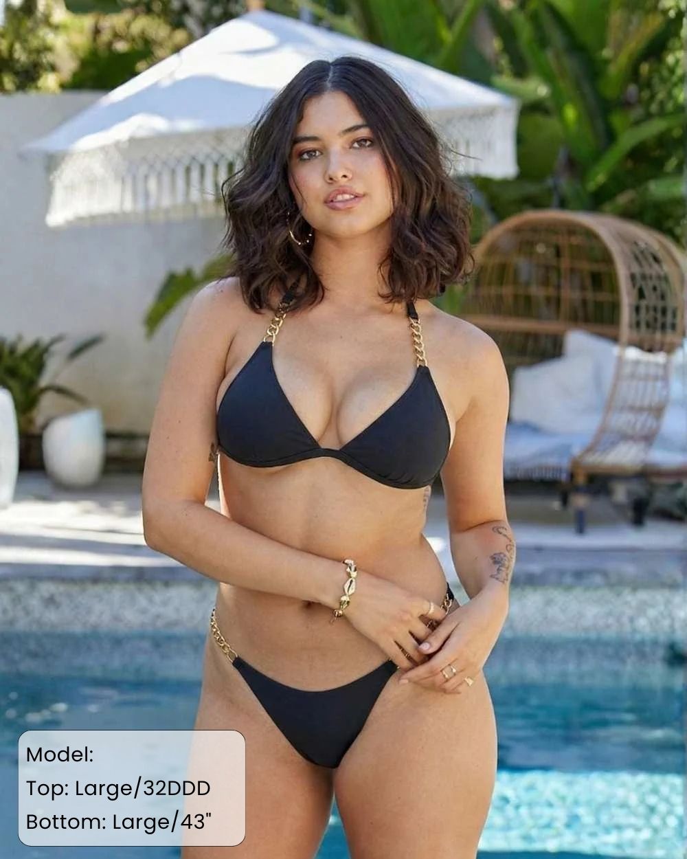 Chain Detail Ruched Back Scoop Swimsuit Bottom and Cheeky