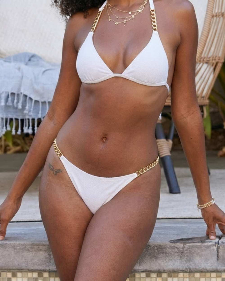 Chain Detail Ruched Back Scoop Swimsuit Bottom and Cheeky