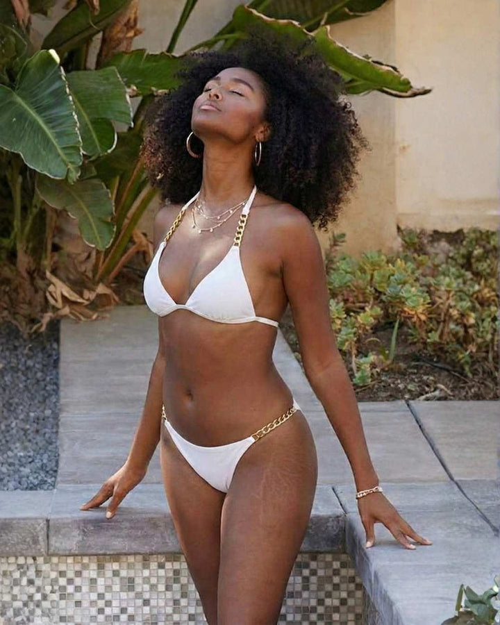 Chain Detail Ruched Back Scoop Swimsuit Bottom and Cheeky