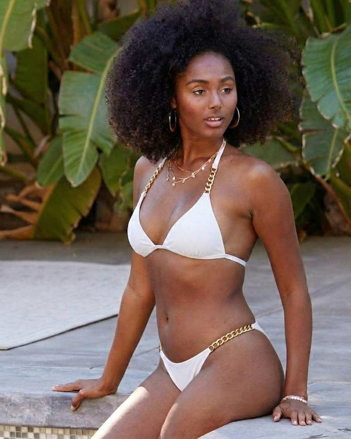 Chain Detail Ruched Back Scoop Swimsuit Bottom and Cheeky