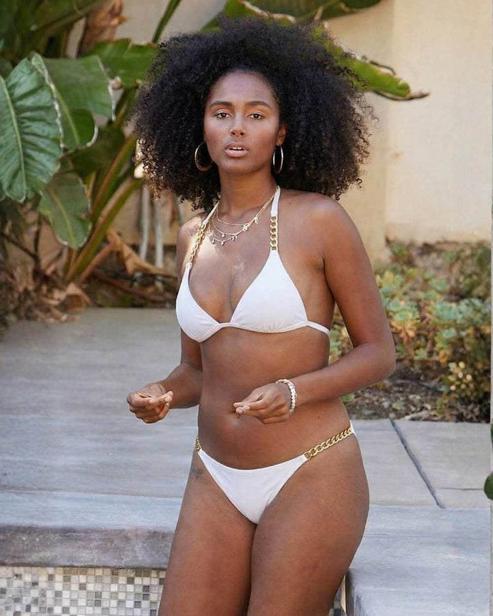 Chain Detail Ruched Back Scoop Swimsuit Bottom and Cheeky