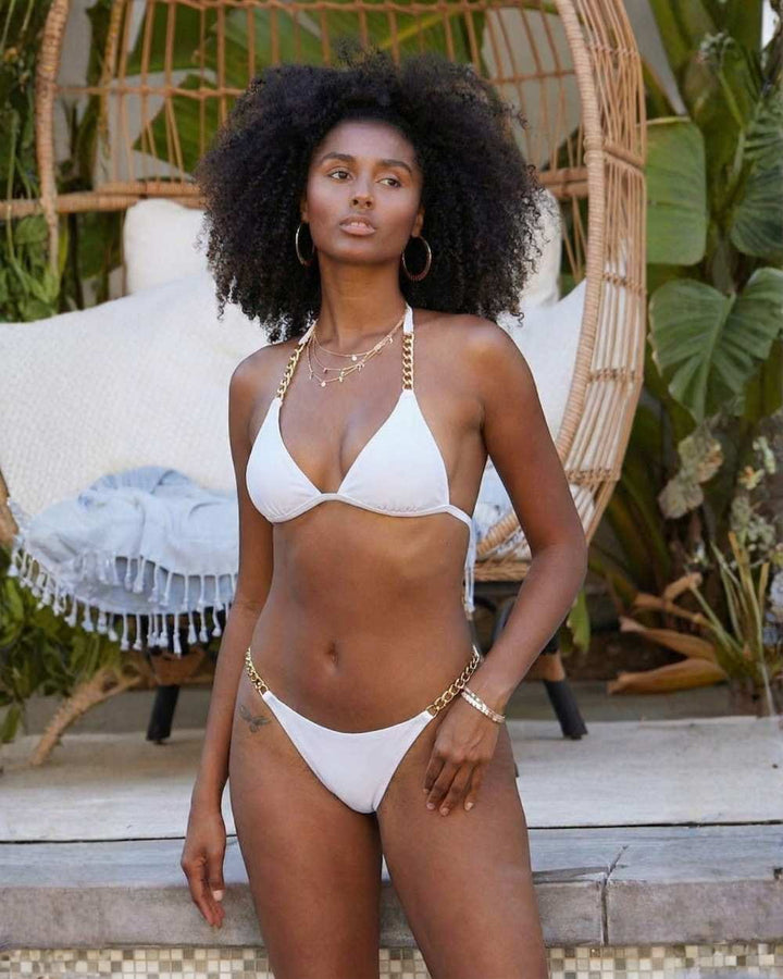 Chain Detail Ruched Back Scoop Swimsuit Bottom and Cheeky