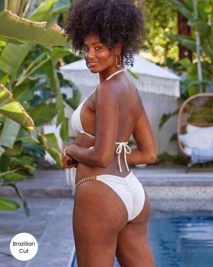 Chain Detail Ruched Back Scoop Swimsuit Bottom and Cheeky