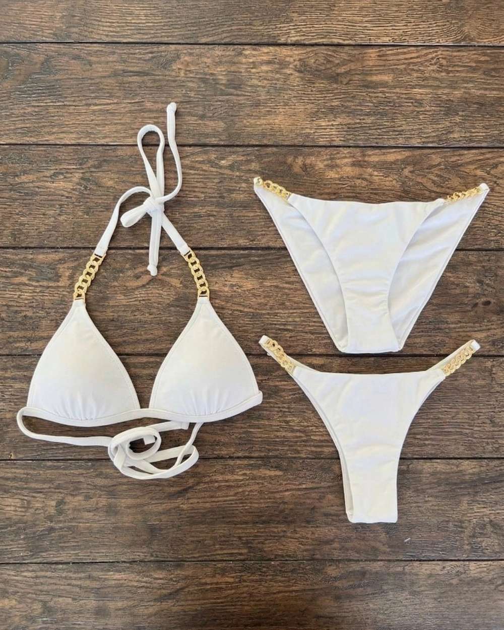 Chain Detail Ruched Back Scoop Swimsuit Bottom and Cheeky