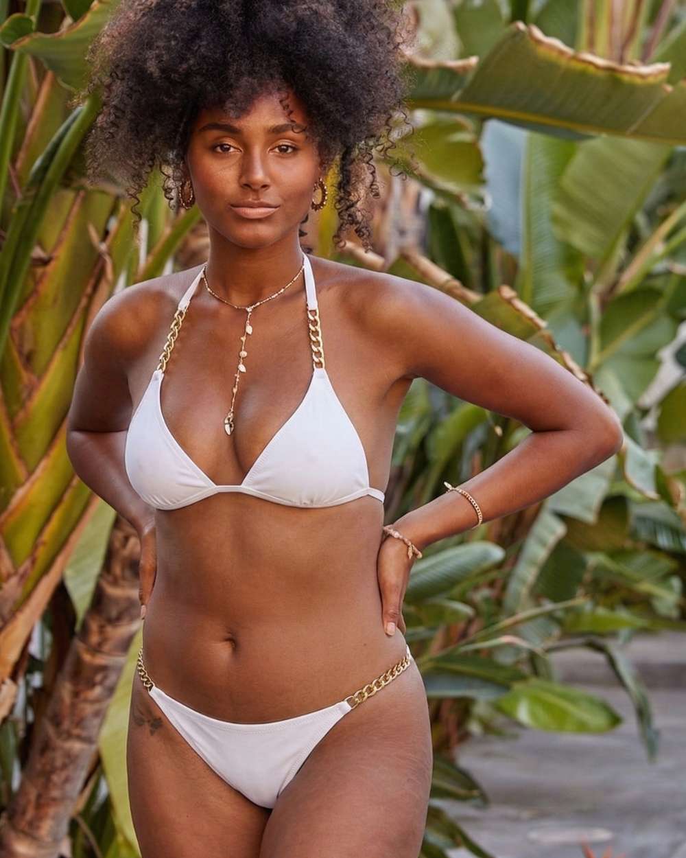 Chain Detail Ruched Back Scoop Swimsuit Bottom and Cheeky