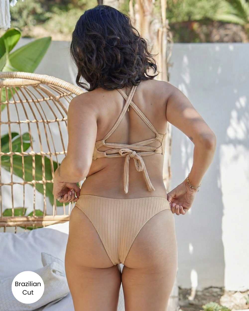 Rib Texture Sporty Scoop Bikini Bottom and Brazilian Cut