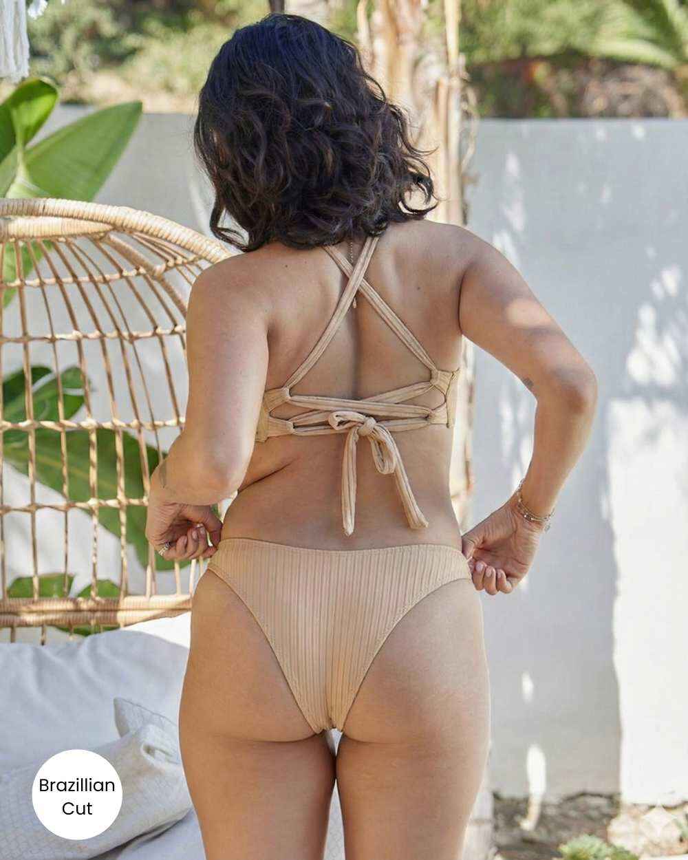 Rib Texture Sporty Scoop Bikini Bottom and Brazilian Cut