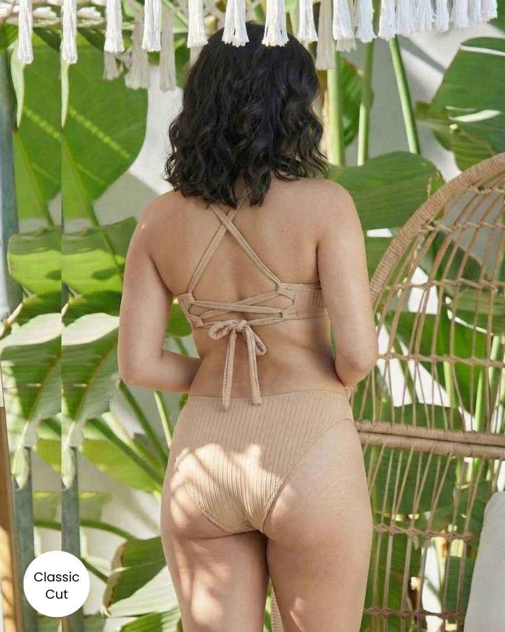 Rib Texture Sporty Scoop Bikini Bottom and Brazilian Cut